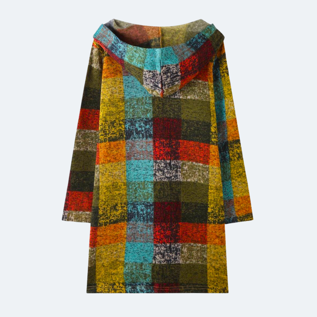 Sorynna | Dames Oversized Geruit Vest met Capuchon – Veelkleurig Open Front Cardigan