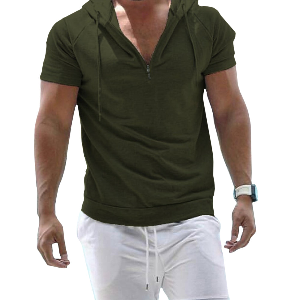 Callum | Heren Casual Hoodie Shirt met Korte Mouw - Lichtgewicht Pullover met Halve Ritssluiting