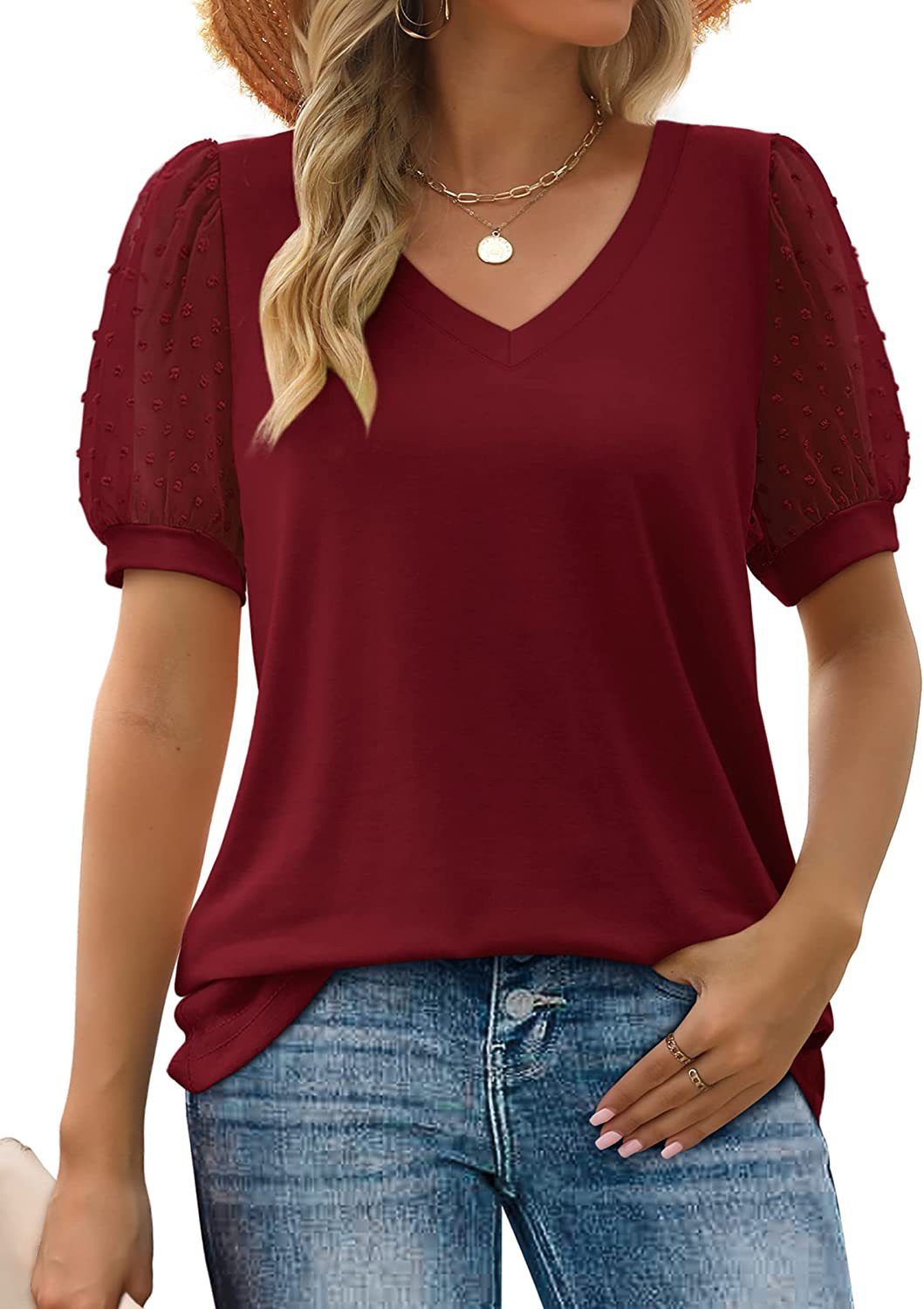 Sivhild | Elegante V-hals Top met Mesh Mouwen - Korte Mouwen Casual Blouse voor Dames