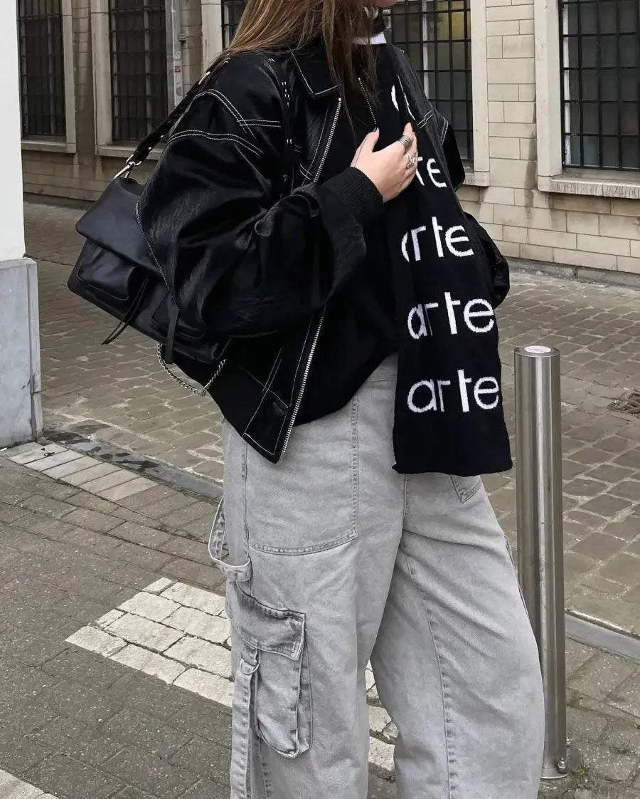 Tavira | Dames oversized faux leren bikerjas - street style bovenkleding, vintage look