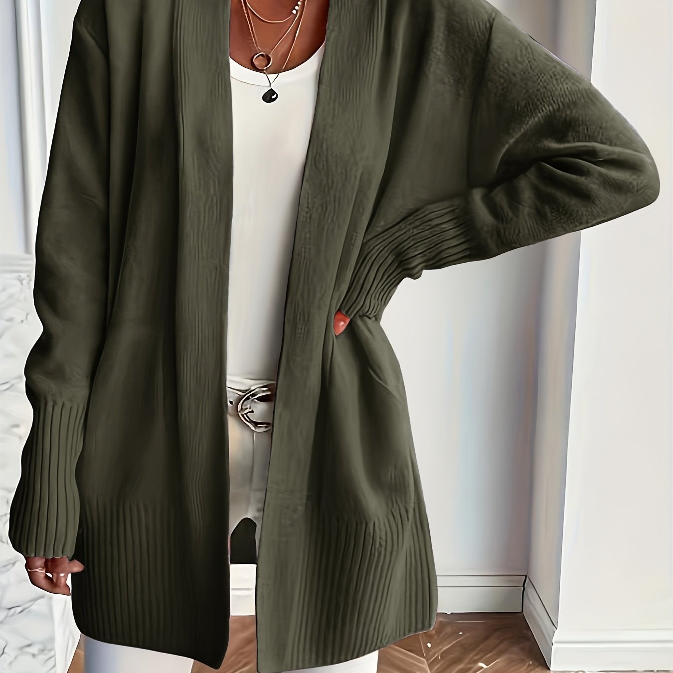 Rosavine | Open gebreid vest voor dames - Relaxed Fit, lange mouwen, gezellig casual vest met zakken
