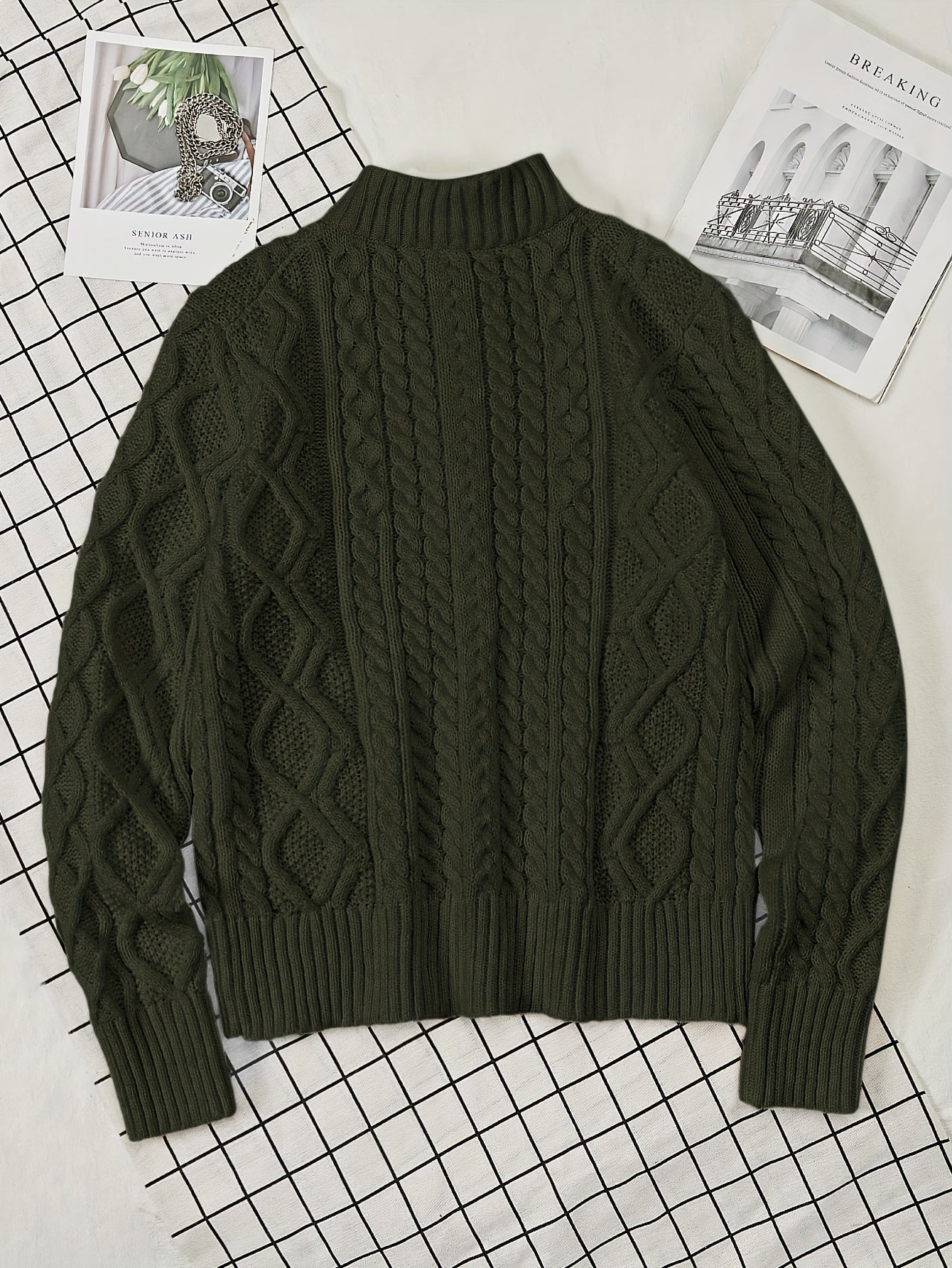 Dagfinn | Heren trui met halve rits en structuur – opstaande kraag, pullover met rits, zacht breisel