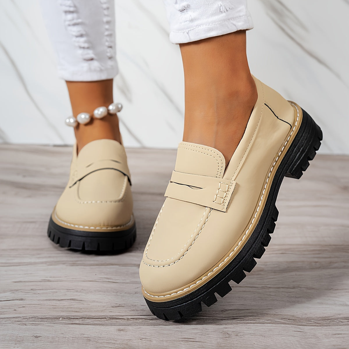 LoaferMax | Dames Retro Chunky Slip-On Loafers - Faux Leather Penny Loafers