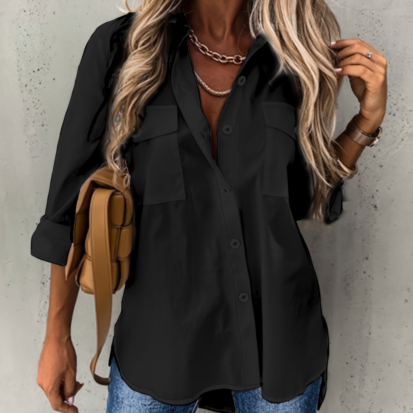 Kariel | Knoopjurk Blouse - Lange Mouwen, Kraag, Effen Werkshirt voor Kantoor & Casual Outfits