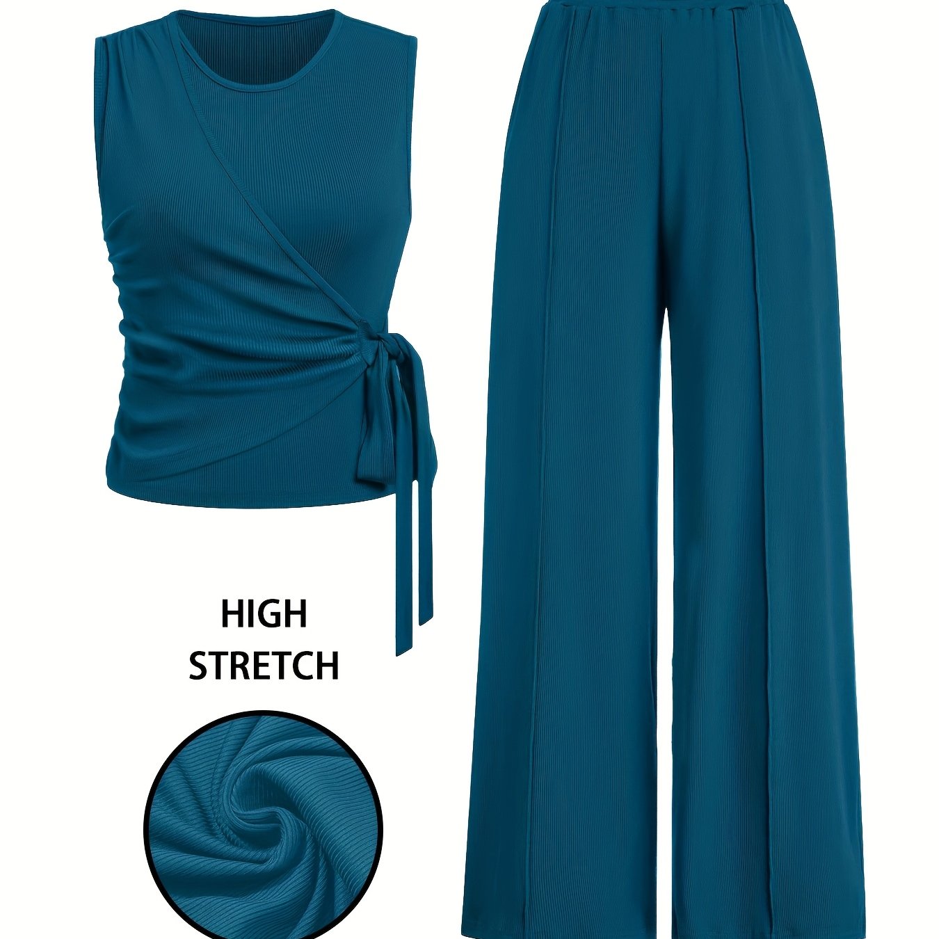 Blyra | 2-Delige geribde mouwloze top en wijde broek voor dames - zomerse lounge outfit