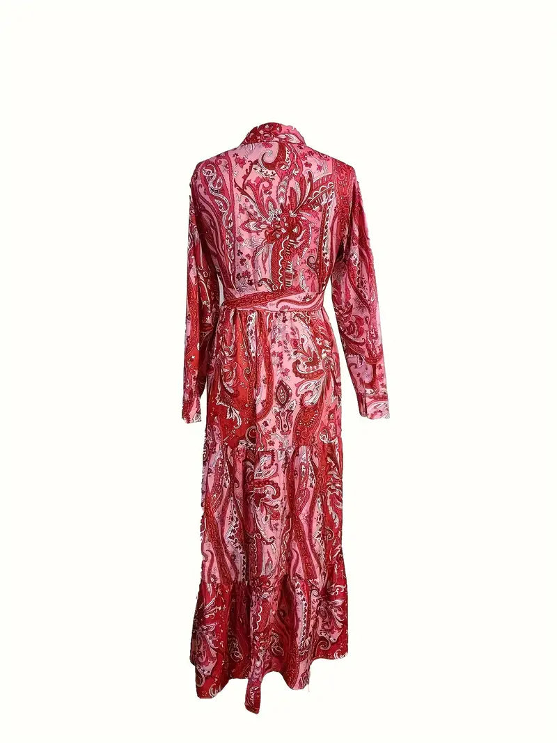 Zofia | Paisley bloemenprint maxi jurk - lange mouwen dames Boho stijl