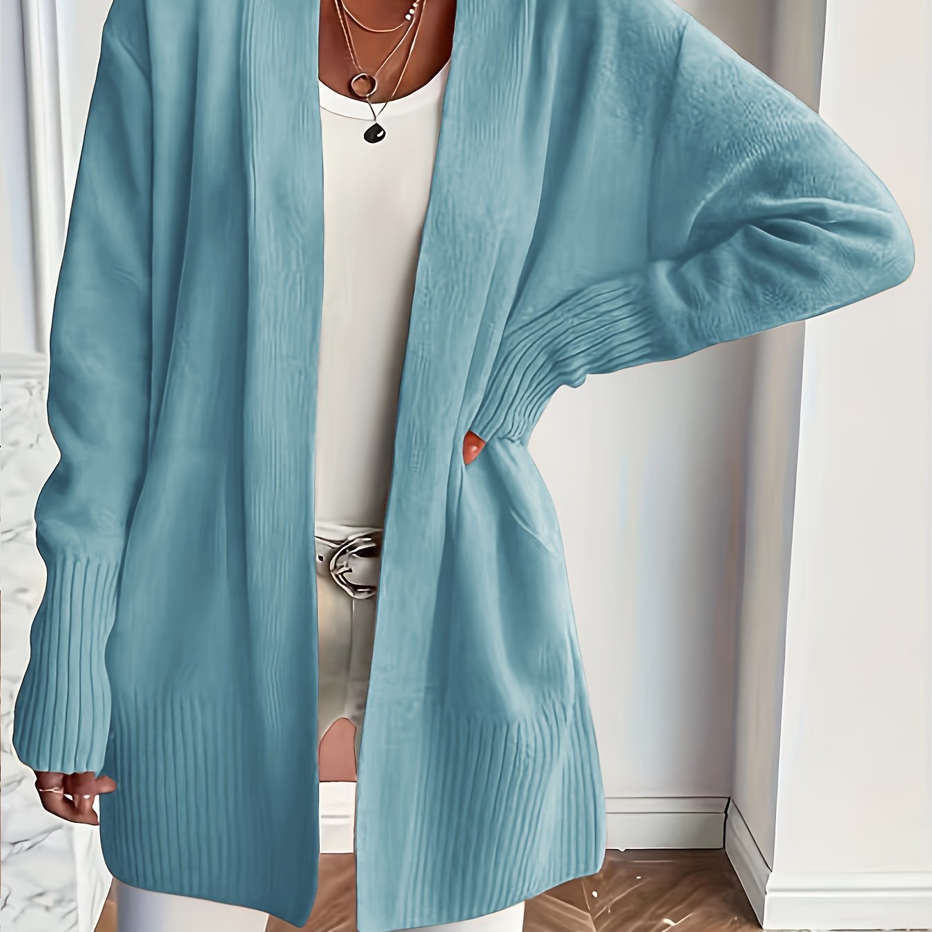 Rosavine | Open gebreid vest voor dames - Relaxed Fit, lange mouwen, gezellig casual vest met zakken