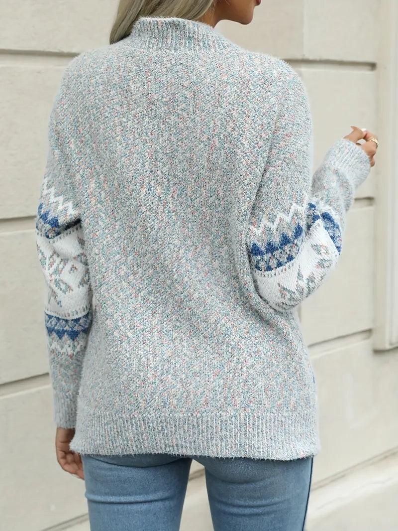 Edwige | Dames trui met hoge kraag – Comfortabele gebreide trui met patroon