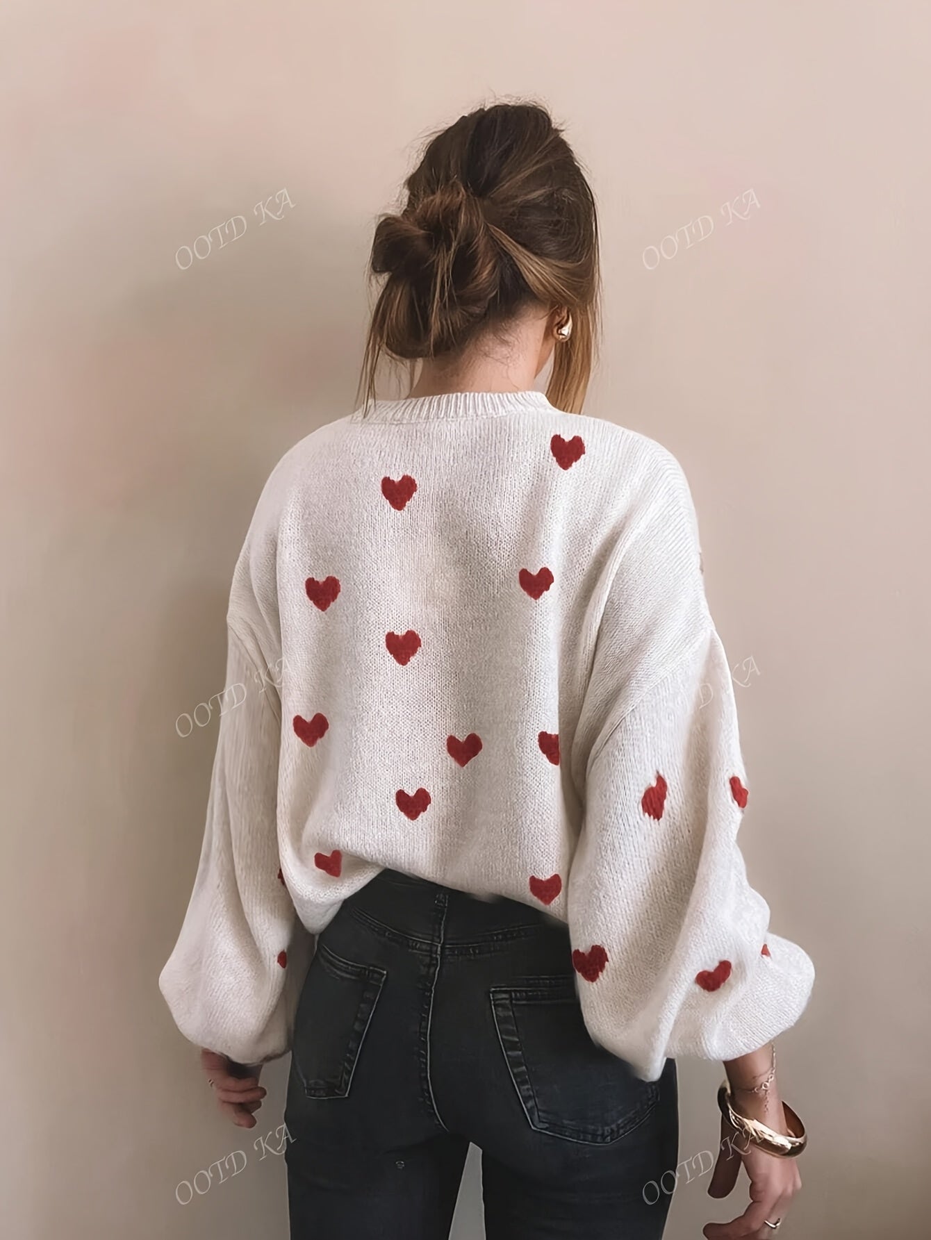 Othilie | Dames trui met hartjespatroon – Comfortabele trui, losvallende casual herfst-/wintertrui