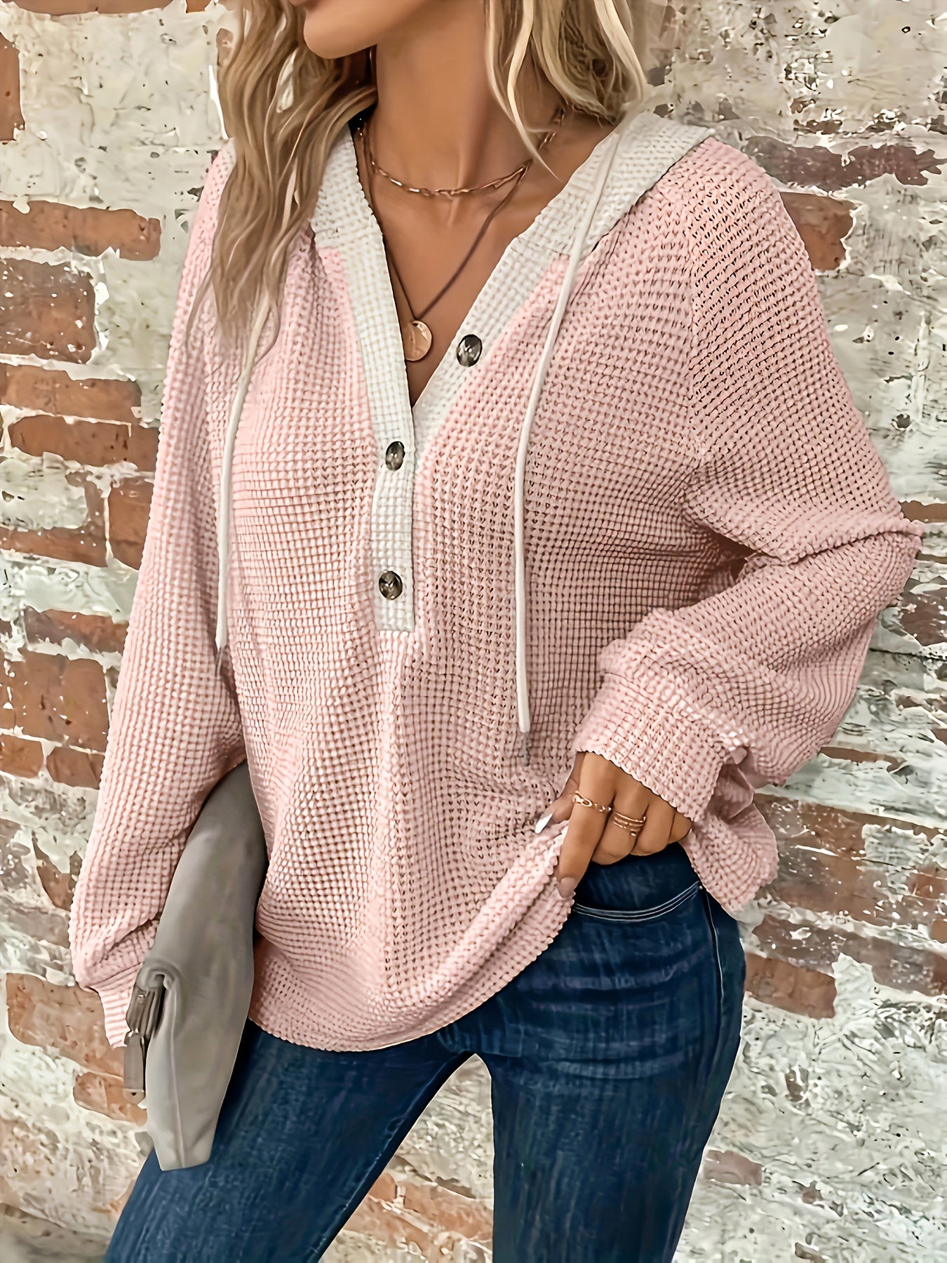 Ulyssia | Oversized gebreide capuchon met koord - knoopsluiting, casual sweatshirt