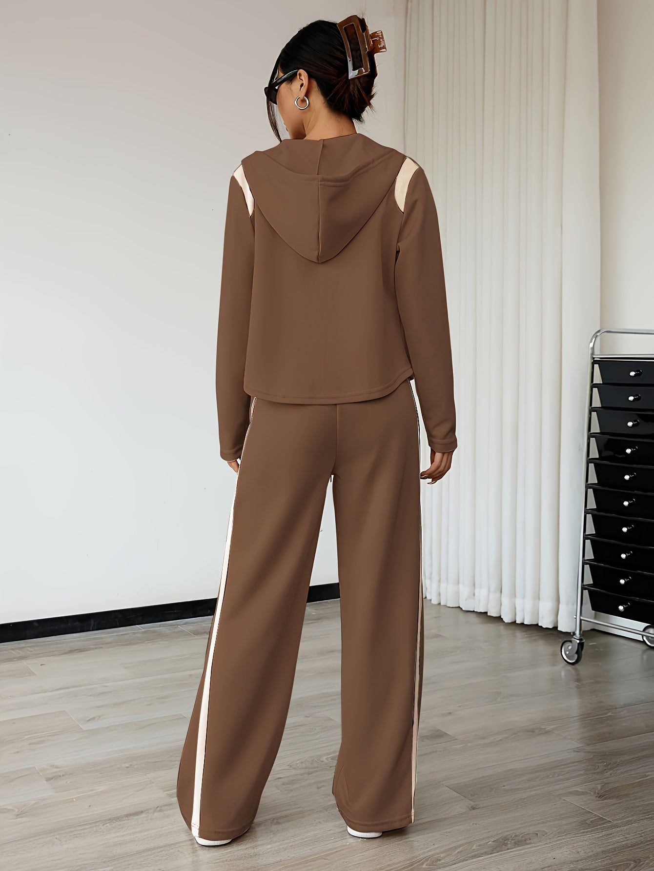 Sylvire | Herfstset voor dames – Ademend hoodiejasje en rechte broek, casual outfit met capuchon en trekkoord