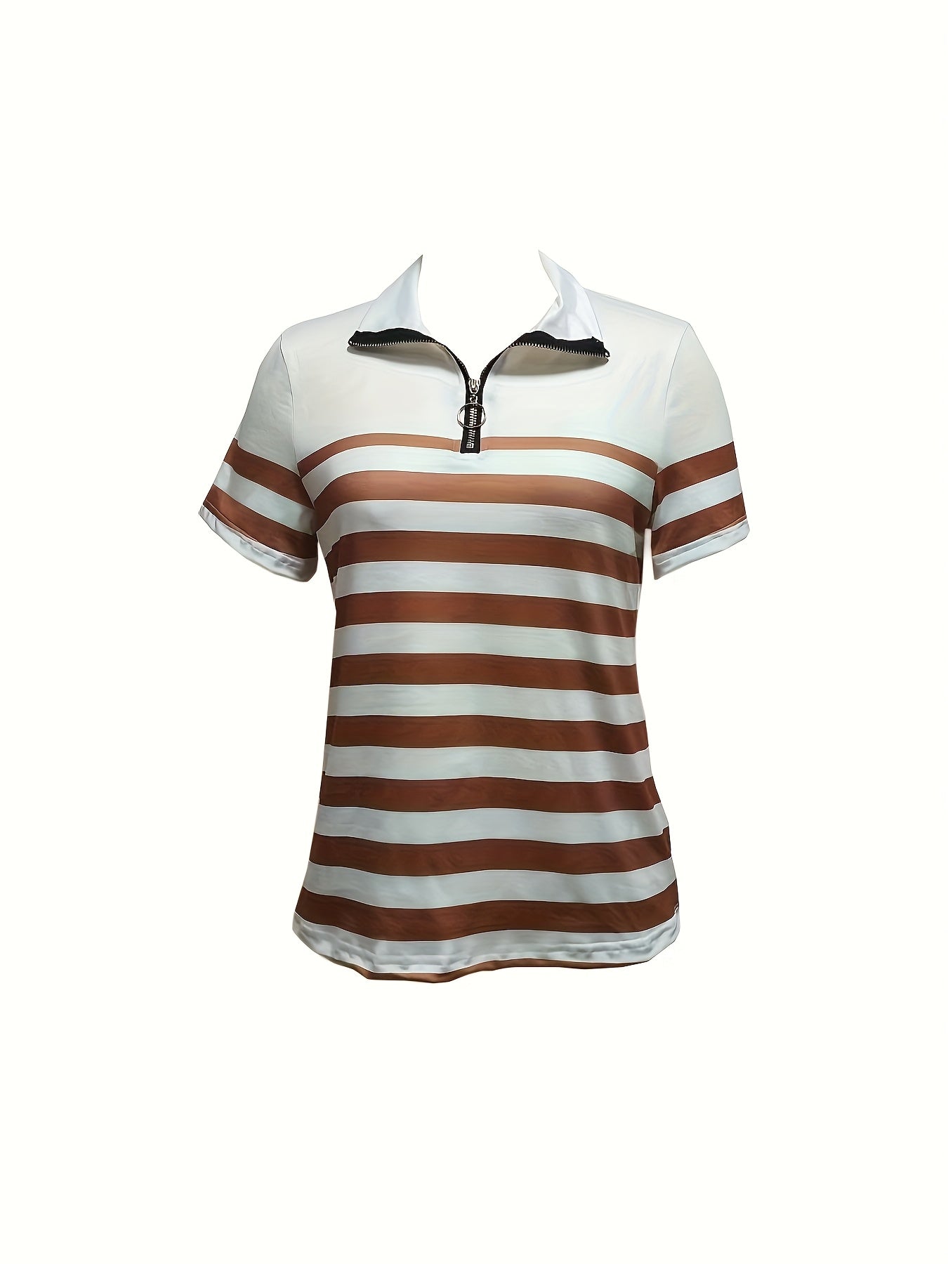 Elanith | Dames Halve Zip Shirt – Korte Mouw, Gestreept, Casual & Sportief Top