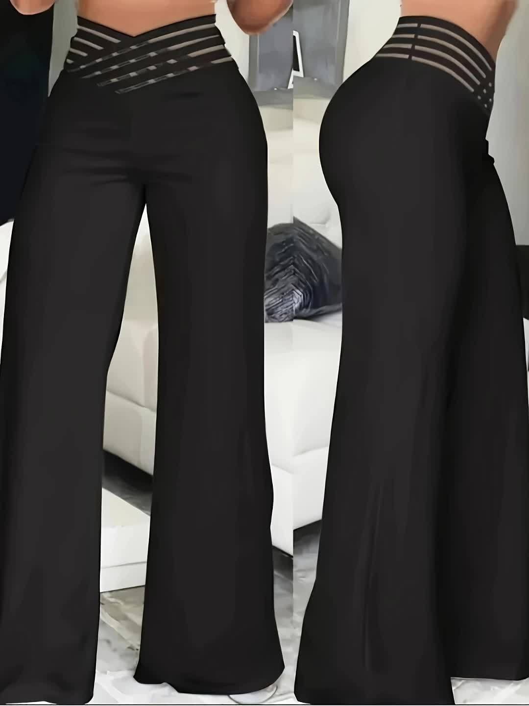 Syrene | Hoge taille broek met wijde pijpen voor dames – Elegant kruisdetail, rekbaar, comfortabel