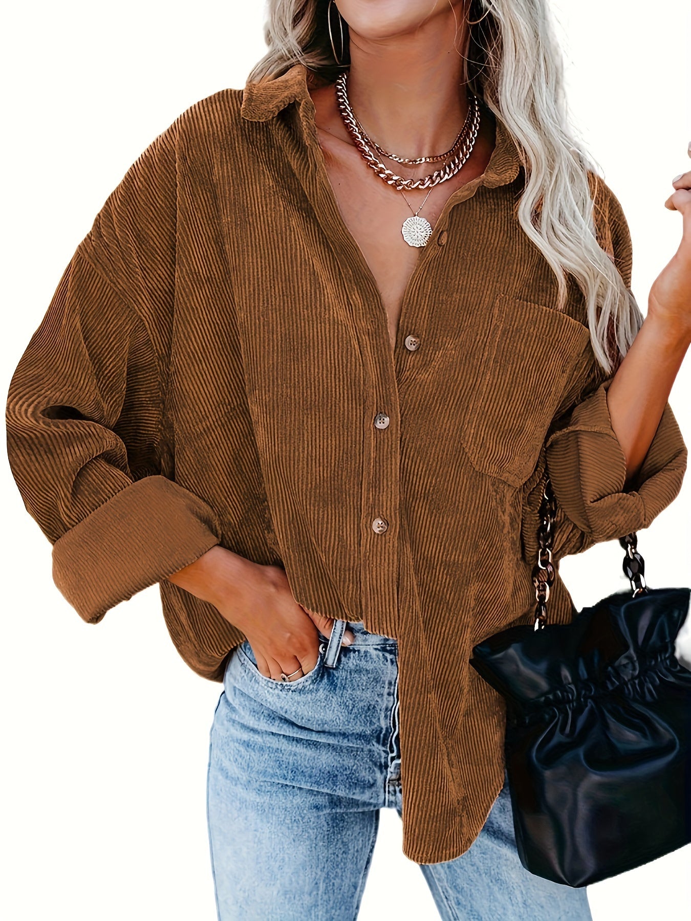 Mabeline | Corduroy overhemd met knoopsluiting voor dames - Casual overhemd met lange mouwen