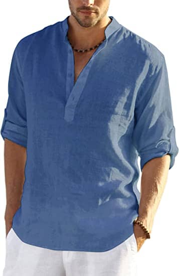 Bence | Herenhemd van katoen linnen - ademend T-shirt met lange mouwen voor op het strand