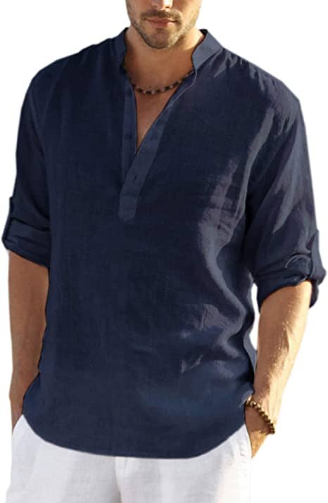Bence | Herenhemd van katoen linnen - ademend T-shirt met lange mouwen voor op het strand