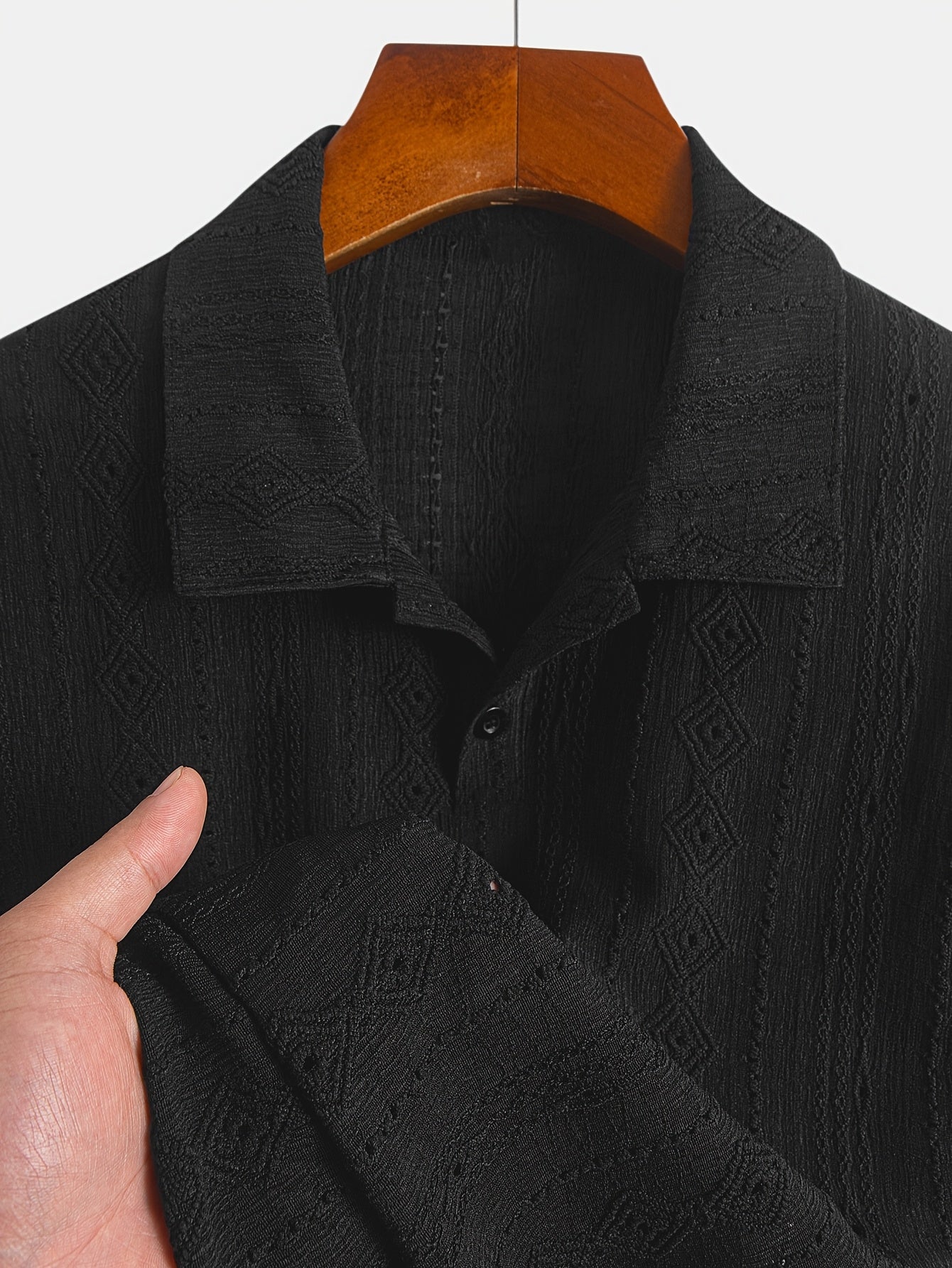 Volric | Gebreid heren poloshirt - Eyelet borduursel, ademende, korte mouw