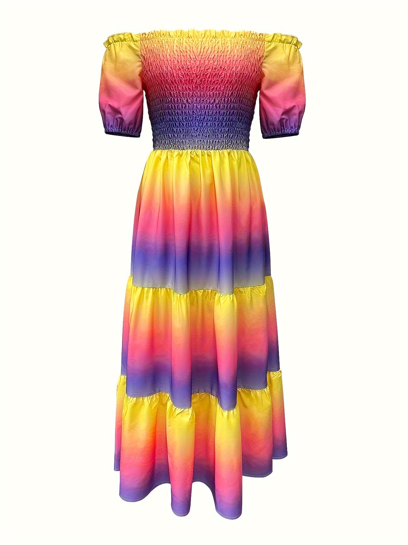 Kasia | Gradiënt print tiered maxi jurk - Casual off- schouder feestjurk voor vrouwen
