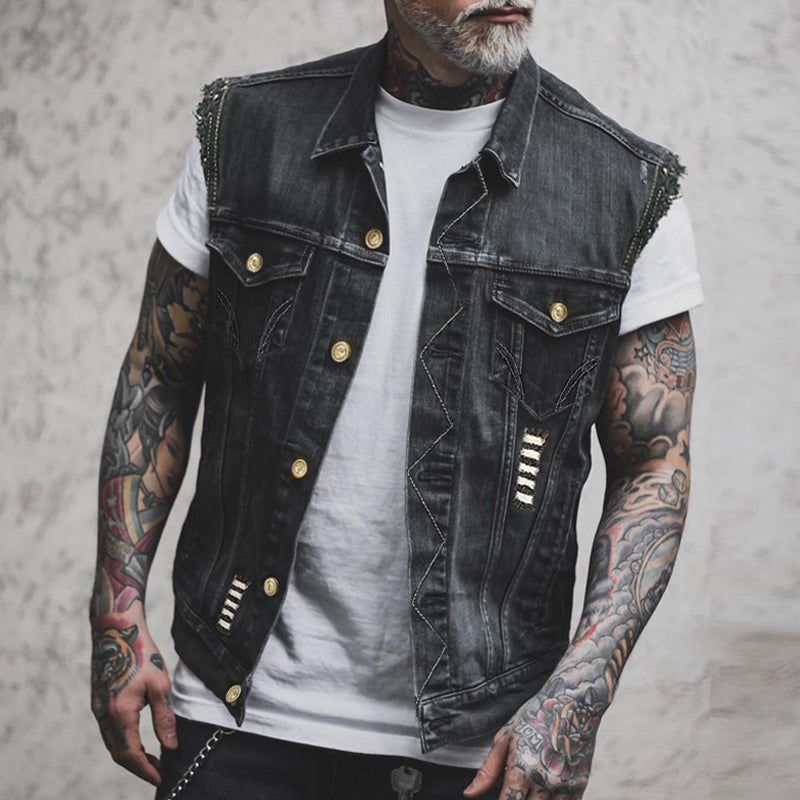 Veyric | Heren distressed denim gilet – mouwloos, casual streetwear vest, stijlvol lichtgewicht jasje