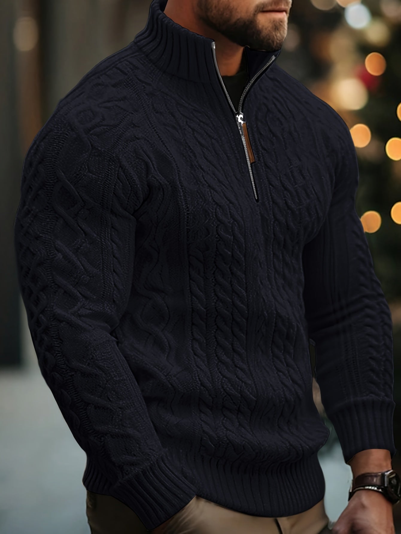 Dagfinn | Heren trui met halve rits en structuur – opstaande kraag, pullover met rits, zacht breisel