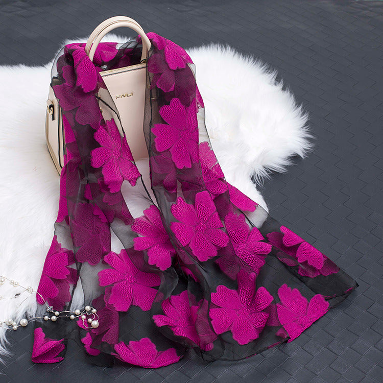 SilkPetalia | Zijden Vrouwen Sjaal met Gesneden Bloem Hol Ontwerp - Lichtgewicht, Elegant, Zacht
