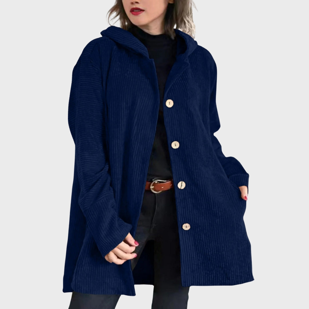 Zavira | Corduroy jas met capuchon voor dames – Comfortabele casual jas met ritssluiting voor herfst en winter