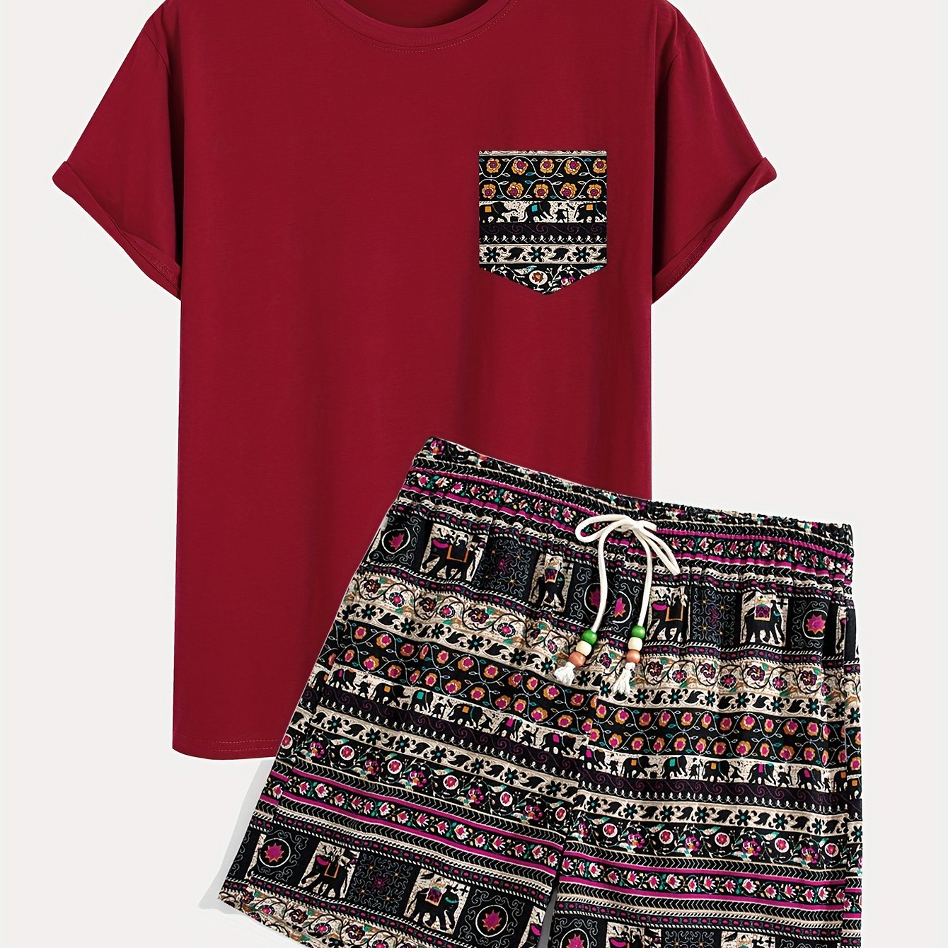 Wilson | Heren Boho Tribal Katoenen T-Shirt en Shorts Set - Casual Loungewear