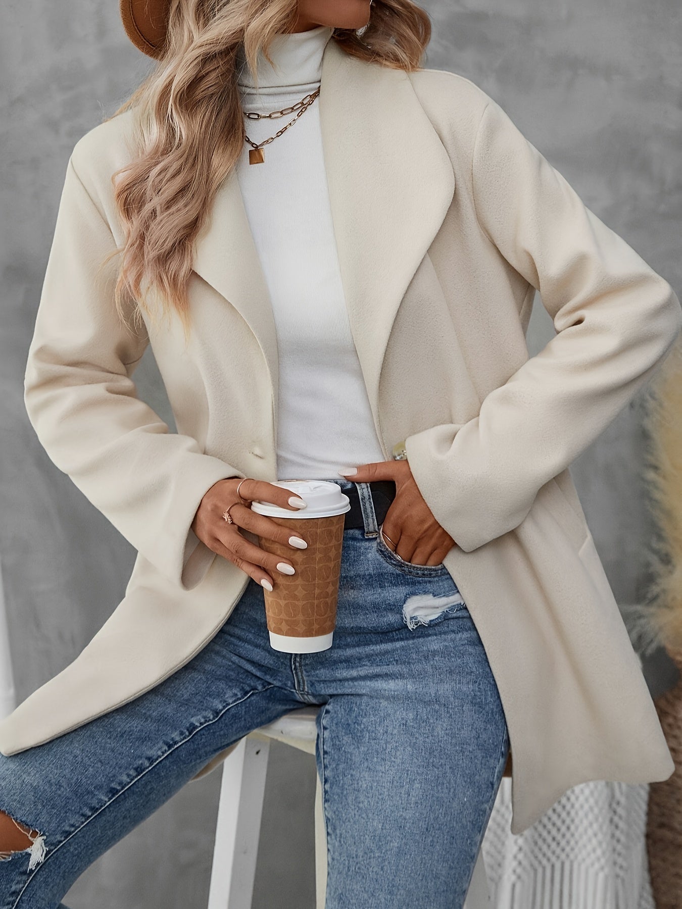 Cyrinae | Stijlvolle Blazer voor dames met brede kap - Lange Mouw Jas, Elegante Fall/Winterjas