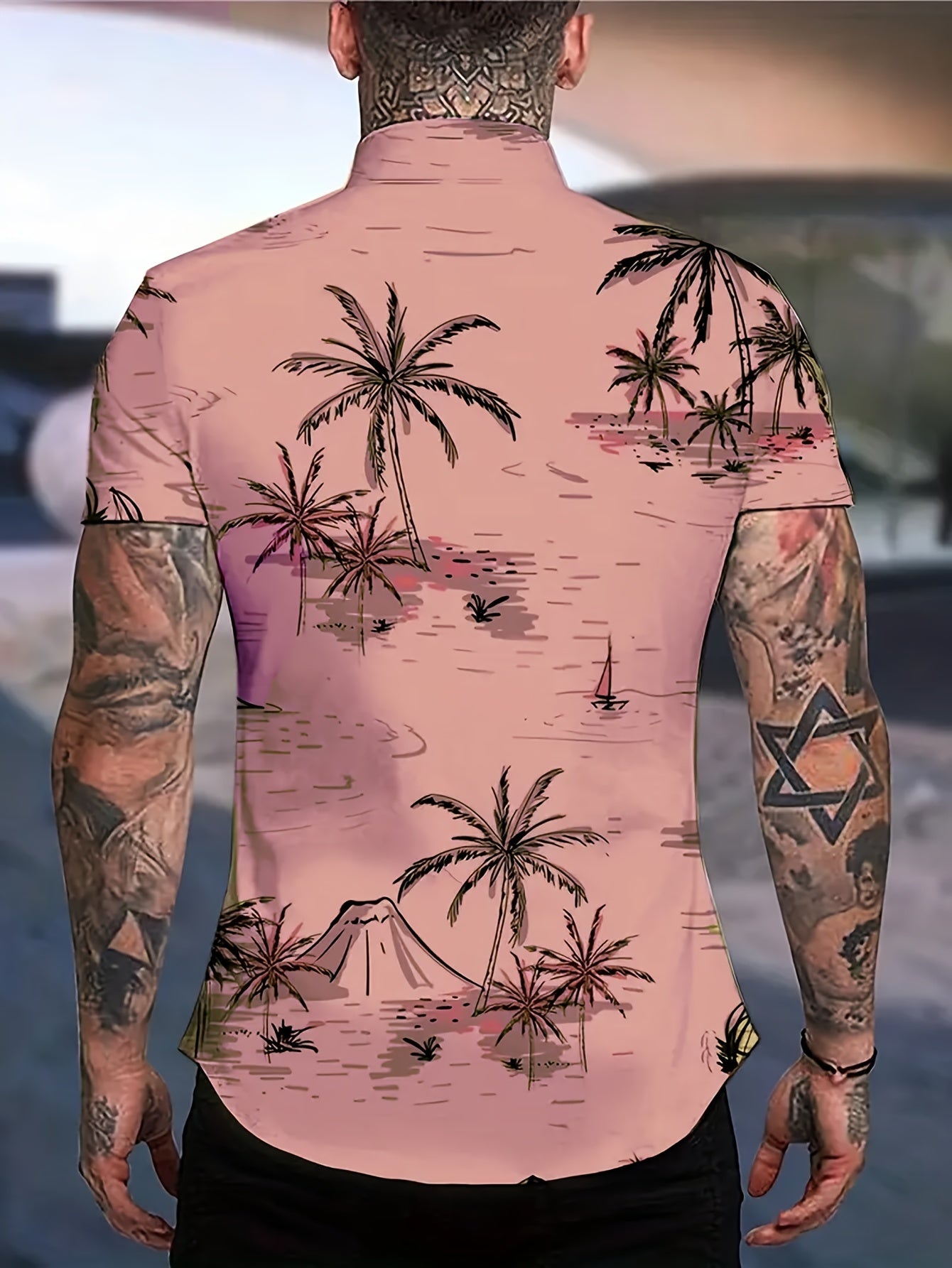 Kurt | Heren Hawaii Overhemd - Kokosnoot Boom Print, Korte Mouw, Casual Zomer Overhemd