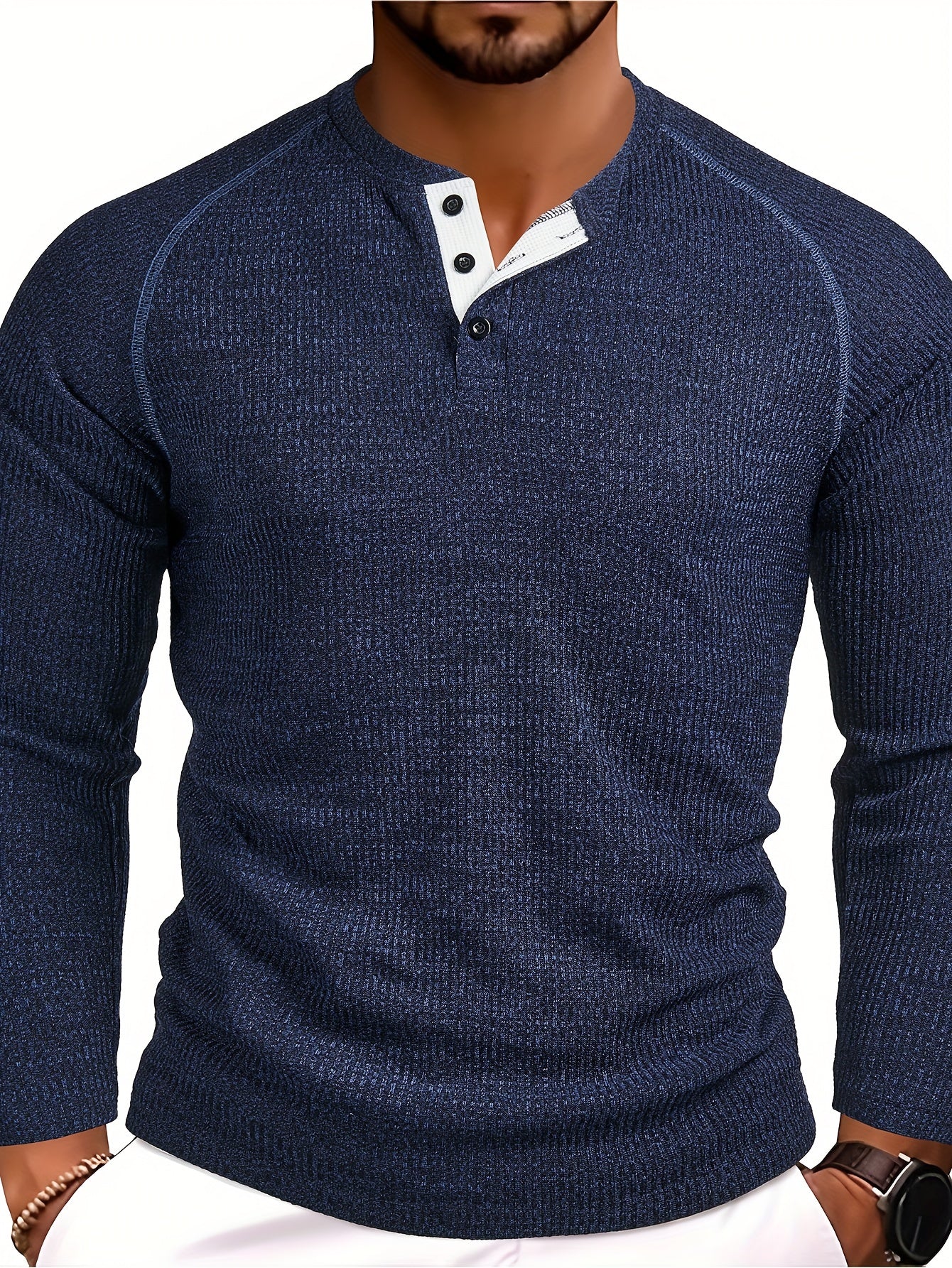 Mauritz | Casual gebreid Henley-shirt voor heren – lange mouwen, raglanmodel, knoopsluiting voor de herfst