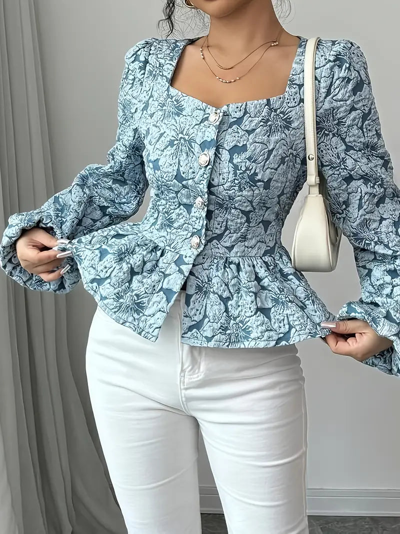 Nivienne | Elegante blouse met bloemmotief en pofmouwen - Casual Chique Damestop