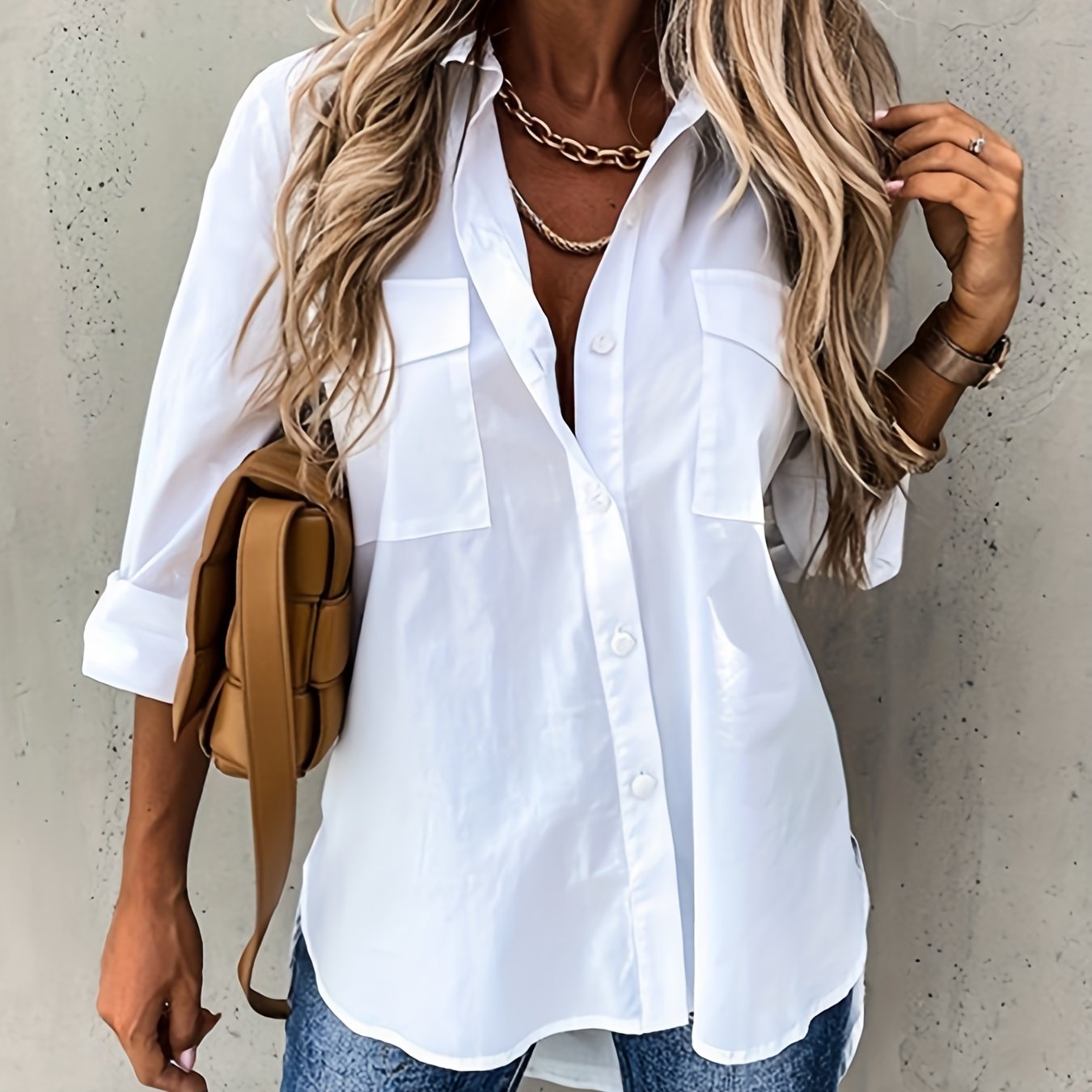 Kariel | Knoopjurk Blouse - Lange Mouwen, Kraag, Effen Werkshirt voor Kantoor & Casual Outfits