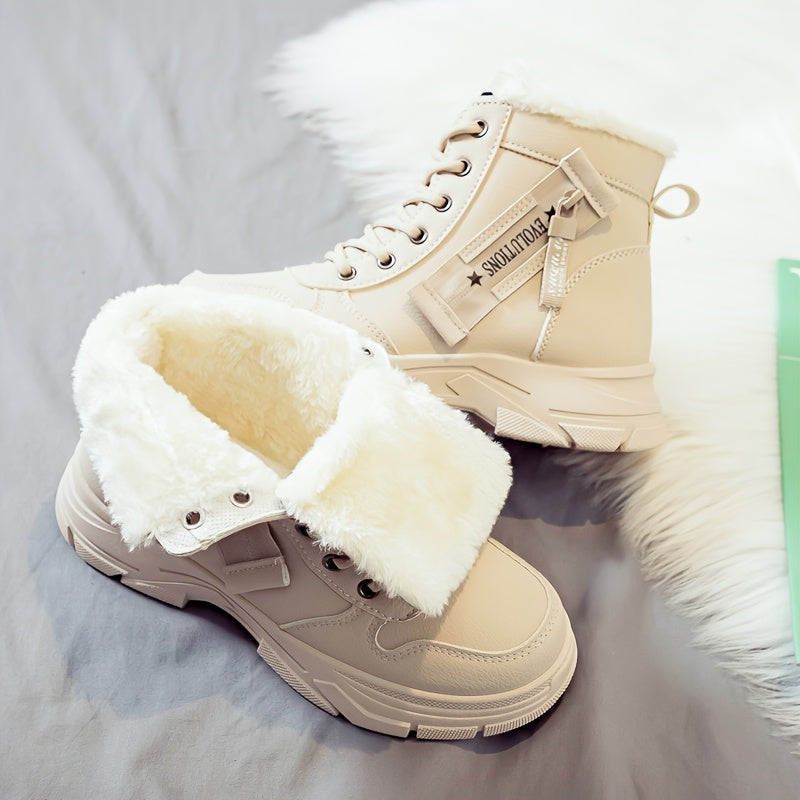 ChicFrost | Dames winter enkellaarzen – fleece gevoerd, dikke dempende zool, vetersluiting, PU bovenwerk