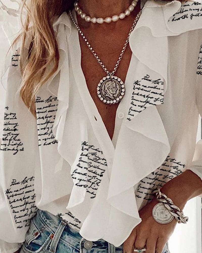 Halyss | Overhemd met lange mouwen met ruches en knoopjes - Elegante blouse voor kantoor en weekend
