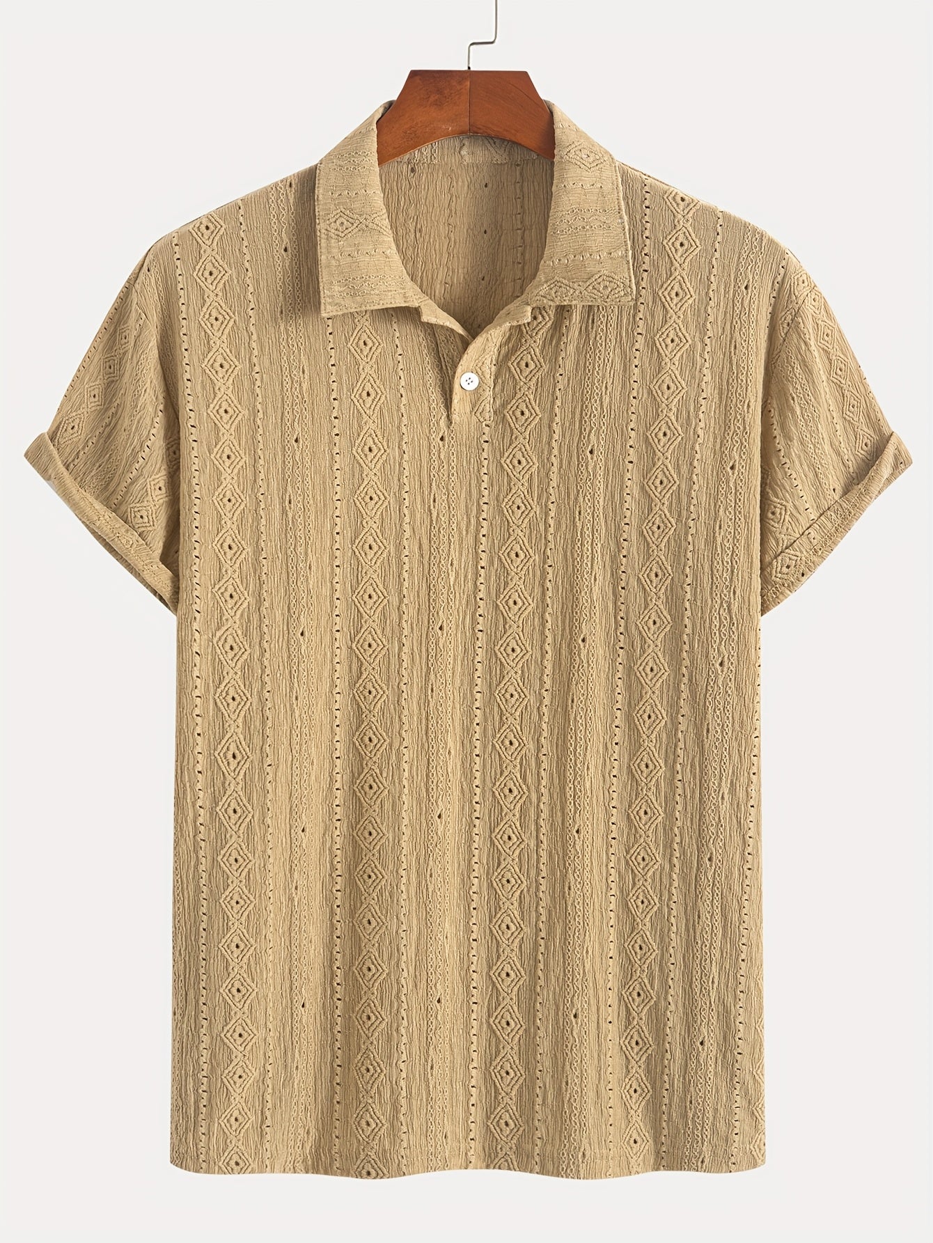Volric | Gebreid heren poloshirt - Eyelet borduursel, ademende, korte mouw