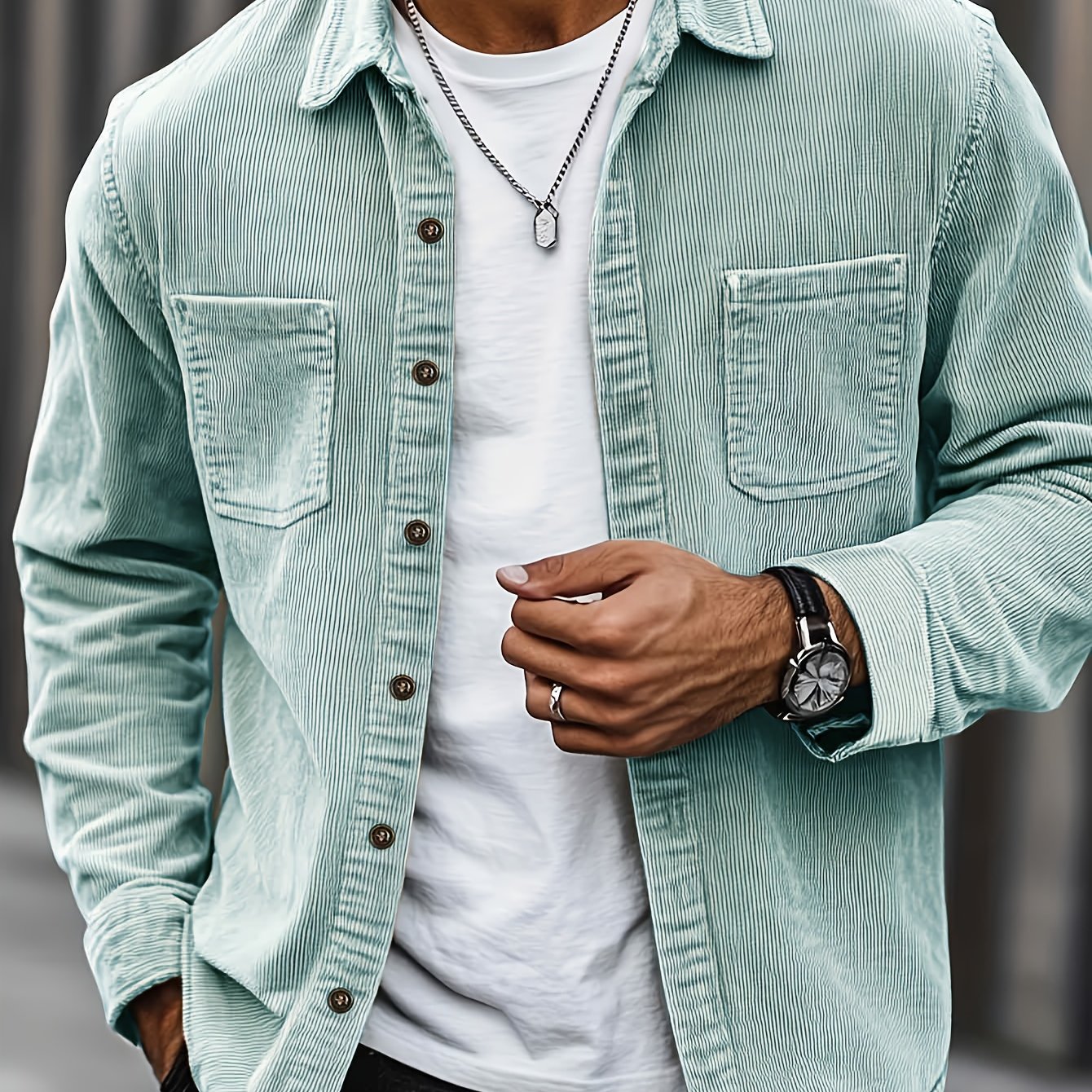 Niklaus | Corduroy overhemdjas voor heren – Casual overhemd met knopen, dubbele borstzakken