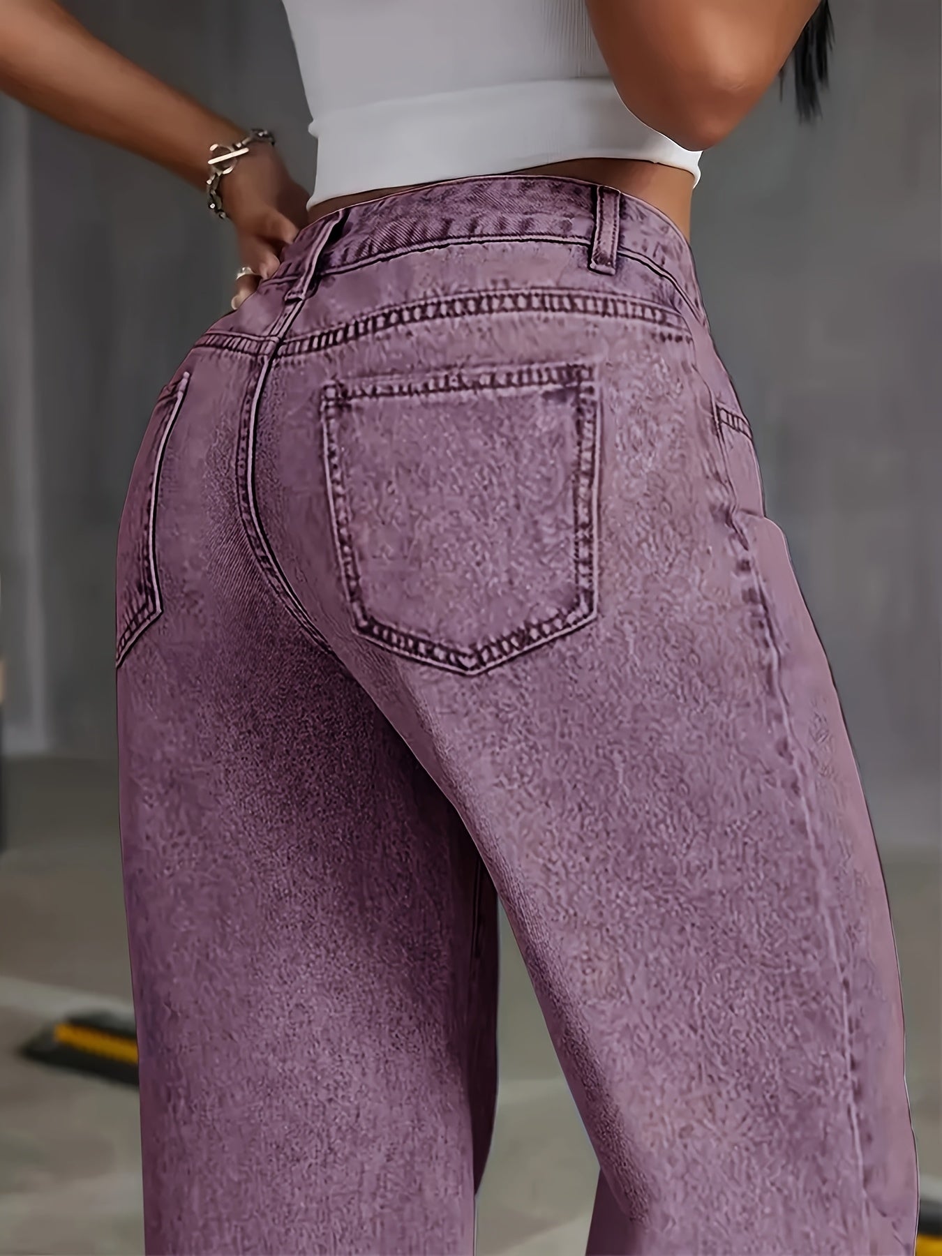 Viridia | Hoge taille stretch jeans voor dames – Losse acid wash rechte en wijde pijpen, buikcontrole, zakken