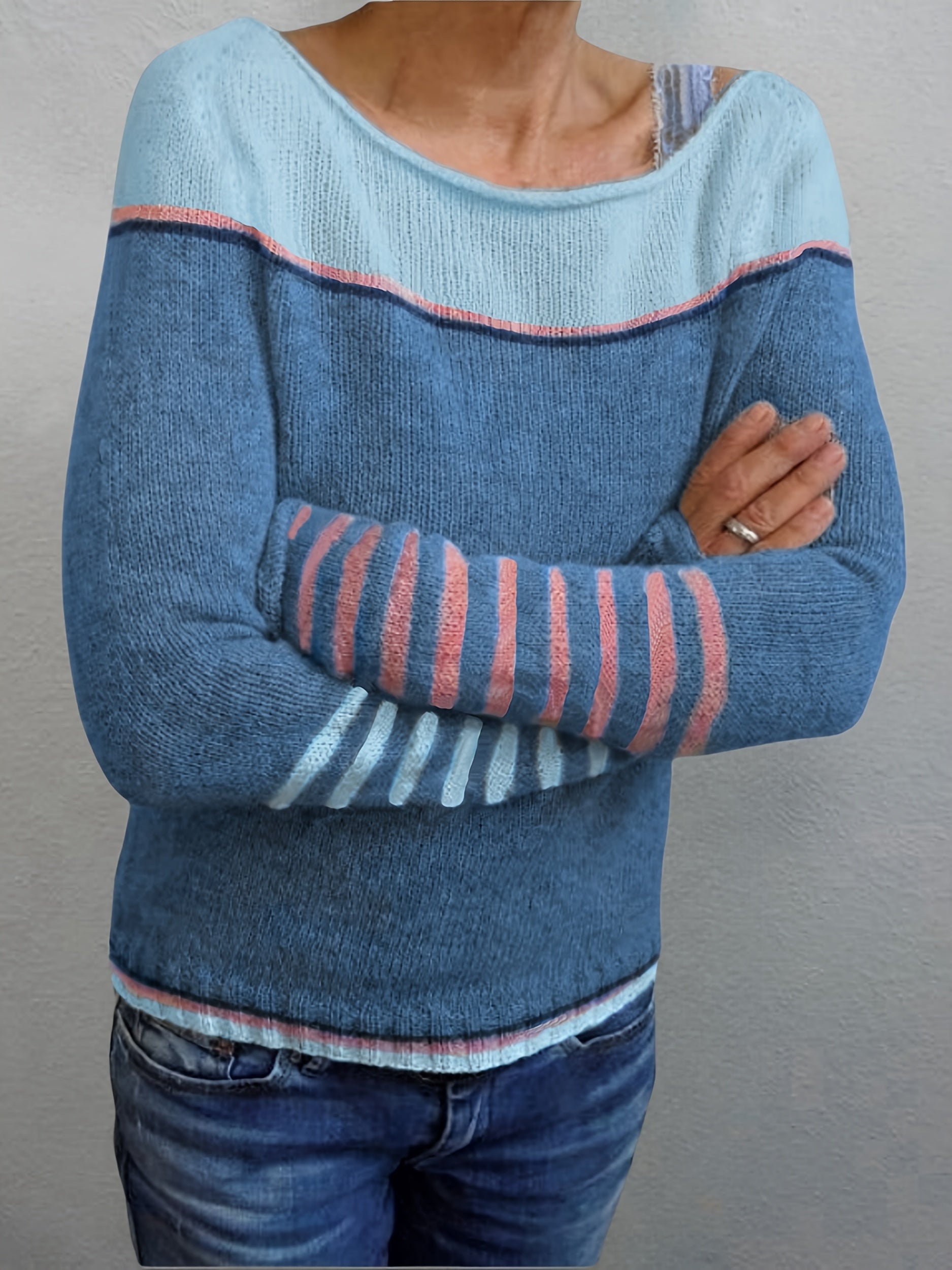 Nadica | Dames trui met lange mouwen – Kleurblok gebreid, casual warme pullover