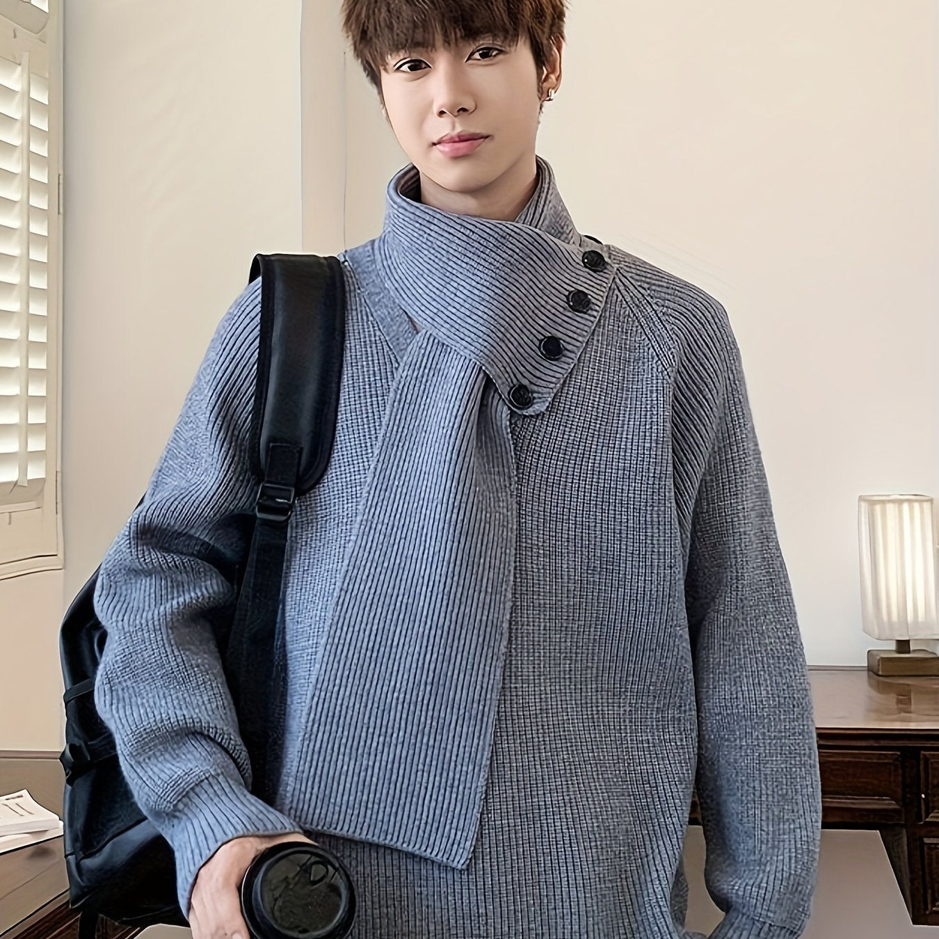 Saelric | Zachte thermische pullover voor heren – Losse pasvorm, ontwerp met knoopsluiting, casual en winterbreiwerk