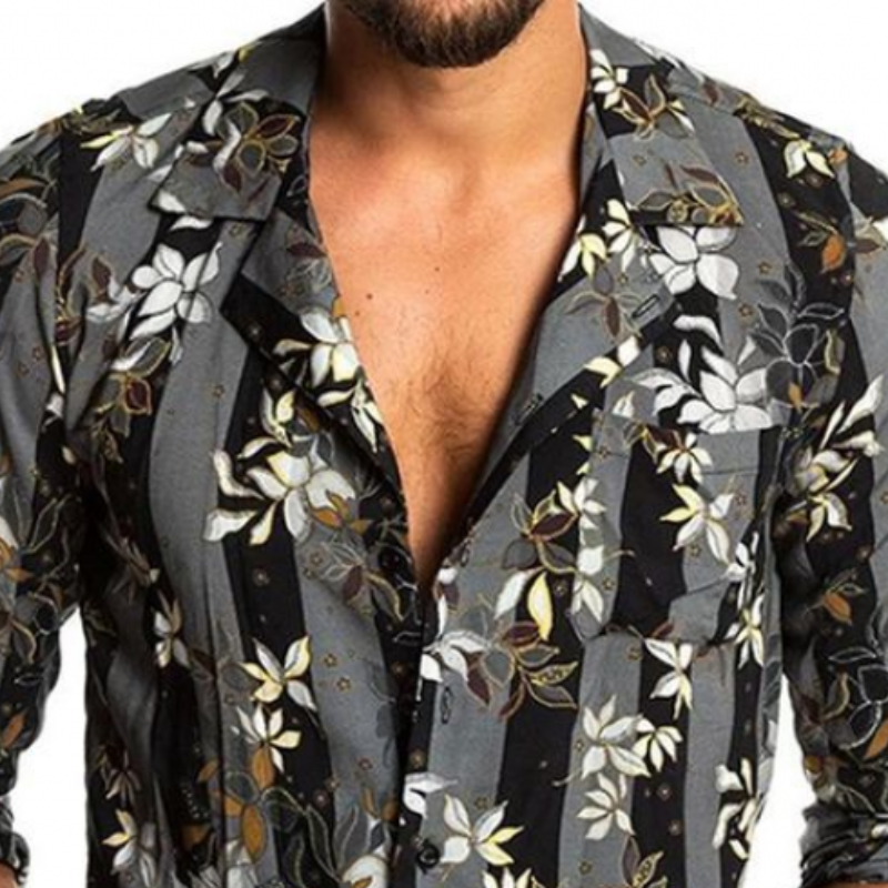 Aderito | Heren Slim Fit Vintage Bloemen Chiffon Overhemd - Lange Mouw, Lichtgewicht, Casual Elegant