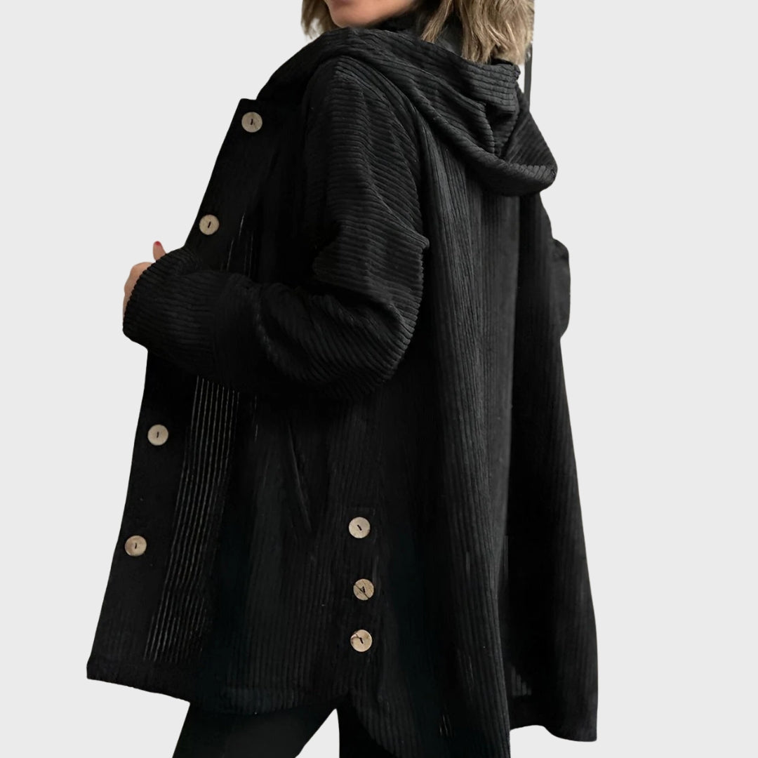 Zavira | Corduroy jas met capuchon voor dames – Comfortabele casual jas met ritssluiting voor herfst en winter
