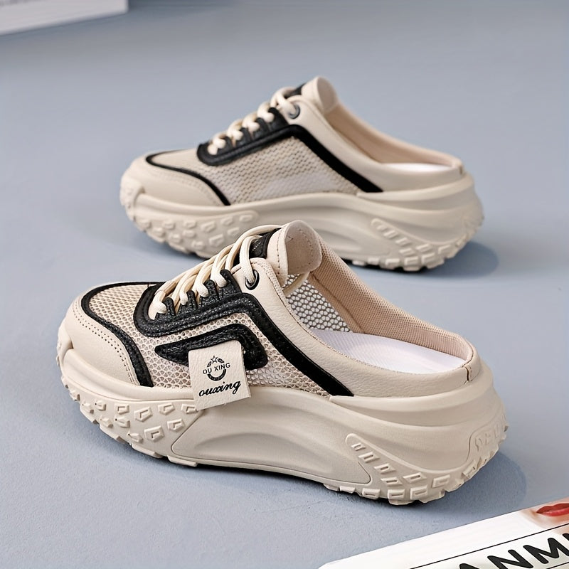 Aermove | Ademende Mesh Half Slip-On Sneakers voor dames - Lichtgewicht, Mid-Heel