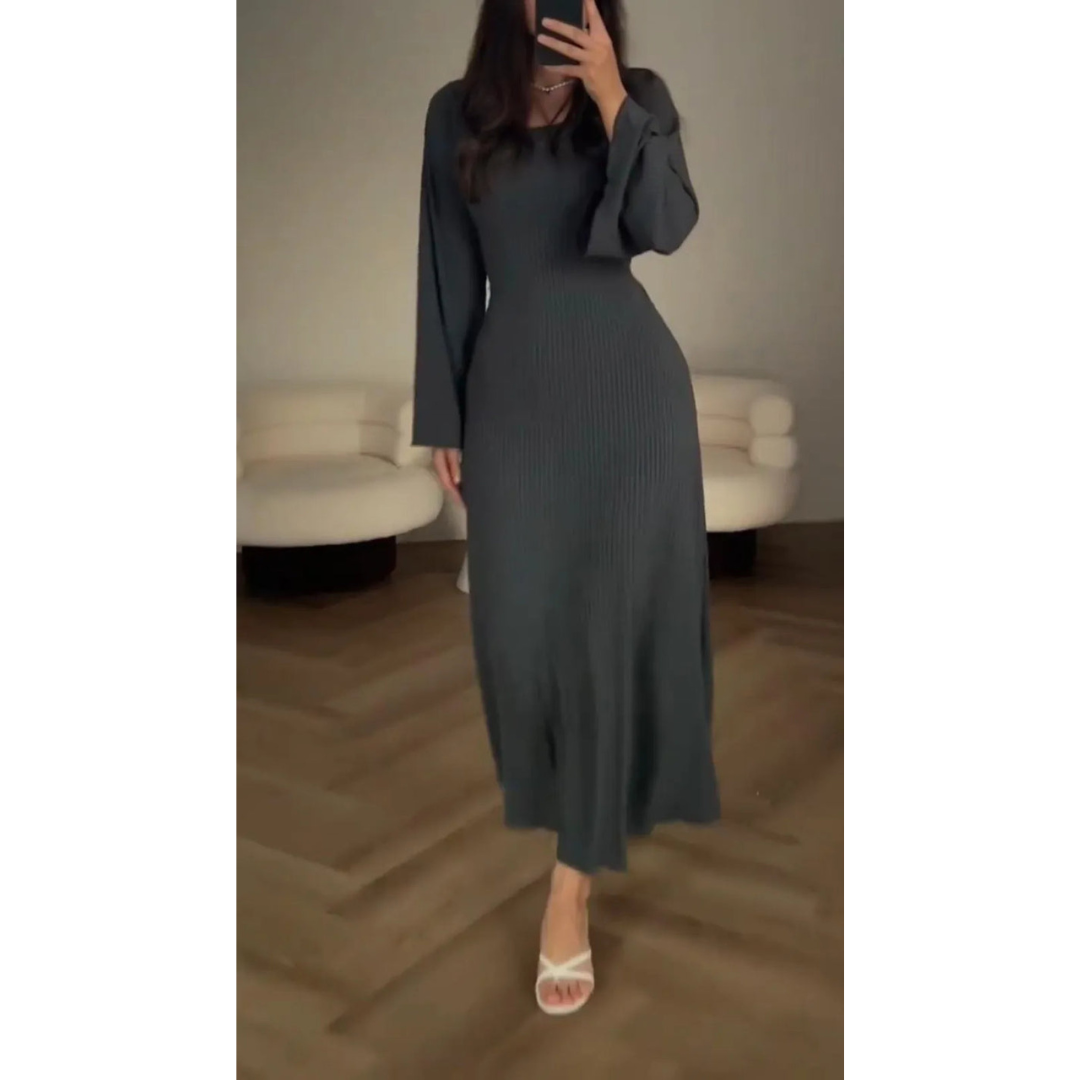 Selma | Geribde Maxi jurk met lange mouwen - Elegante, comfortabele jurk