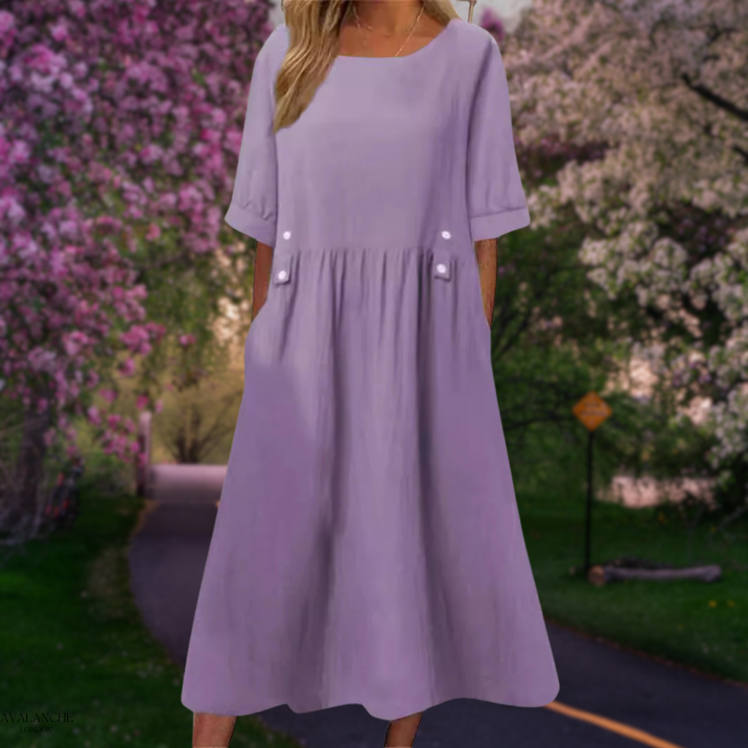 Silvija | Losse casual midi-jurk - Lichtgewicht zomerjurk met halve mouwen
