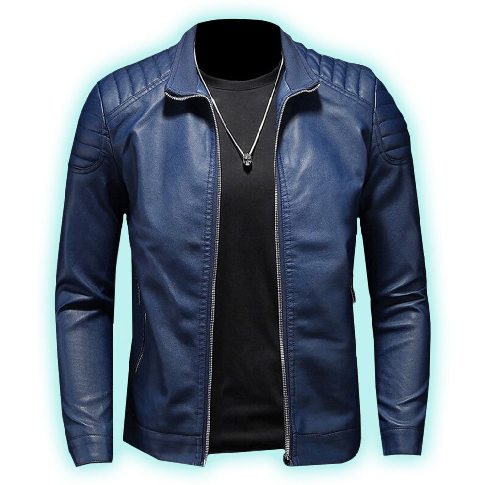 Nyvenor | Leren herenjas - Ritssluiting, staande kraag, Moto Biker stijl, slim fit bovenkleding