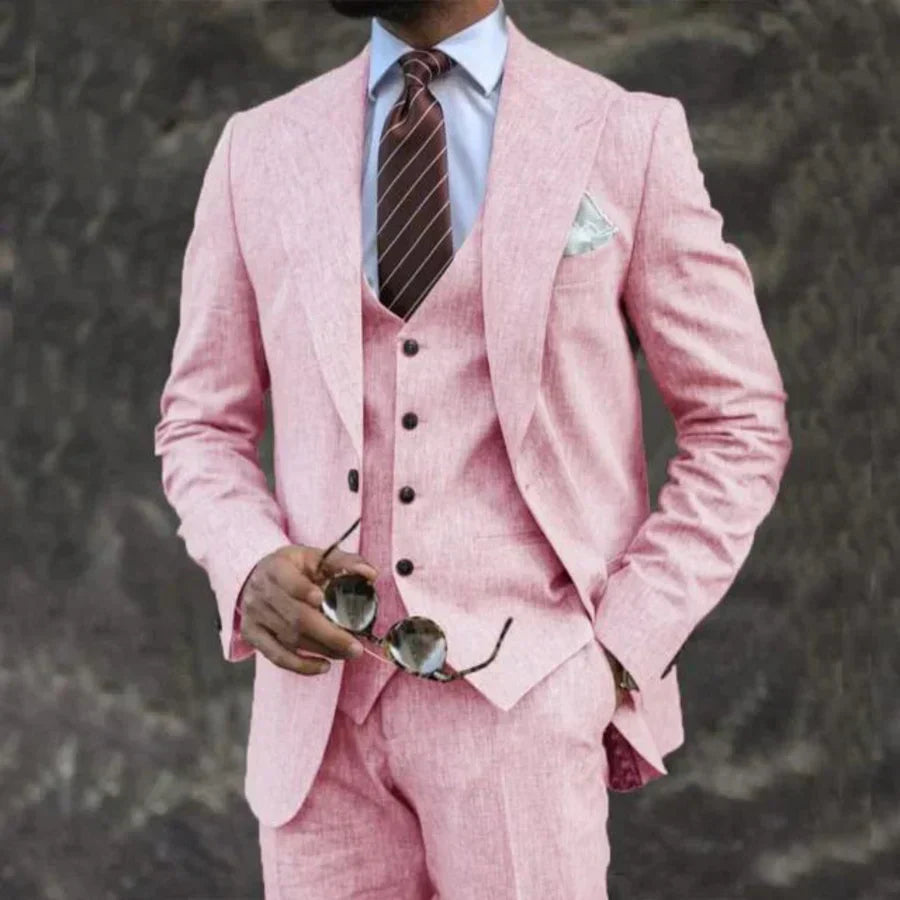Henricus | Herenpak 3-delig linnen - Elegante blazer, colbert & pantalonset, lichtgewicht formele outfit
