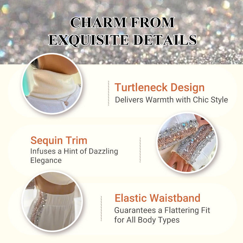 Jalea | Damesmode 2-delig pak met pailletten – Top met hoge hals en wijde broek, loszittende feestoutfit