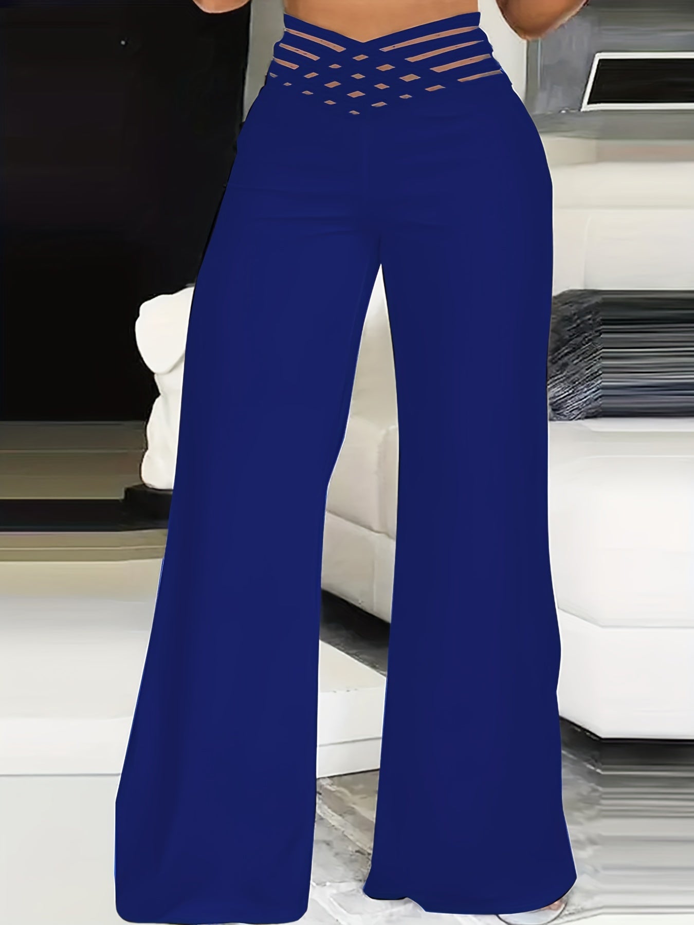 Syrene | Hoge taille broek met wijde pijpen voor dames – Elegant kruisdetail, rekbaar, comfortabel