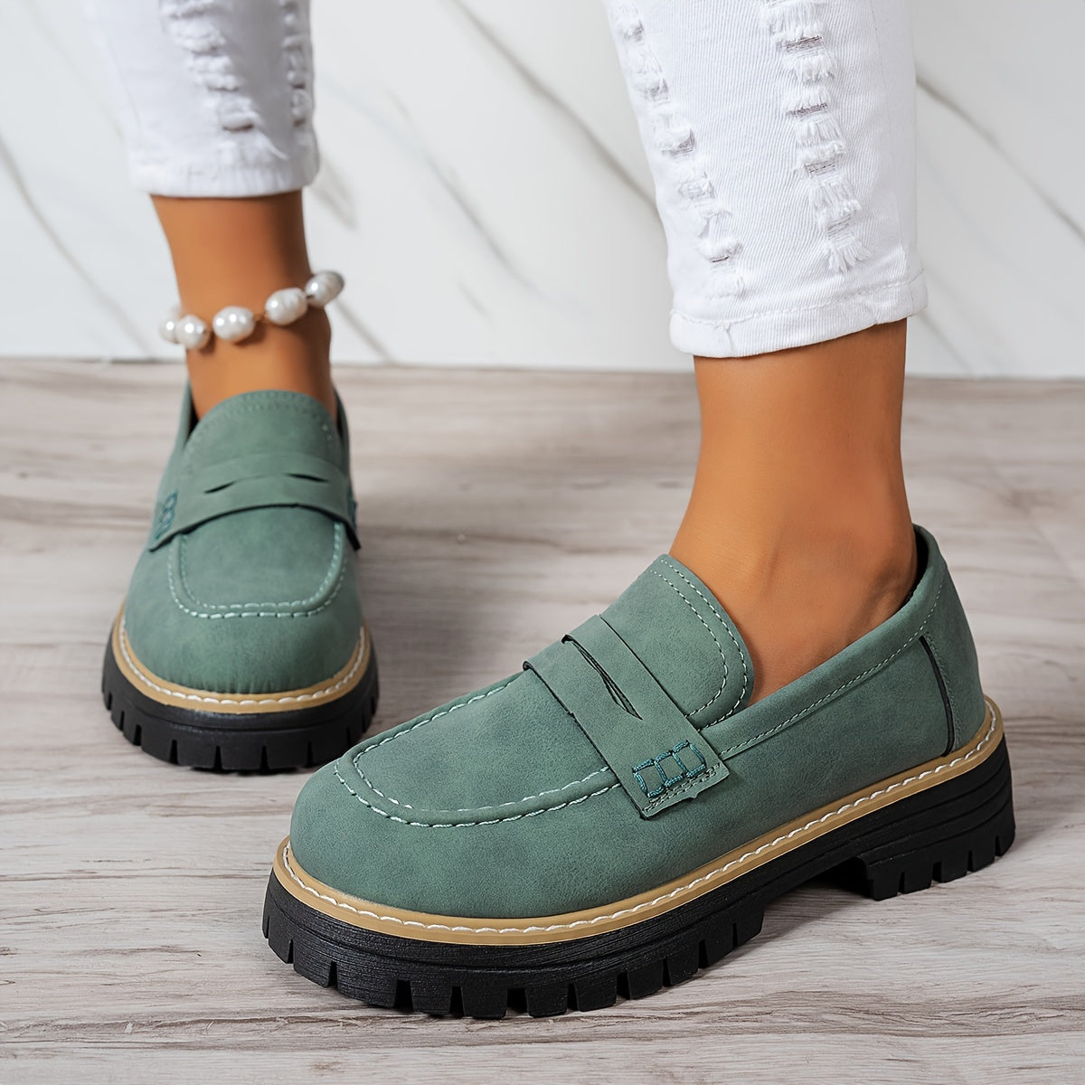 LoaferMax | Dames Retro Chunky Slip-On Loafers - Faux Leather Penny Loafers
