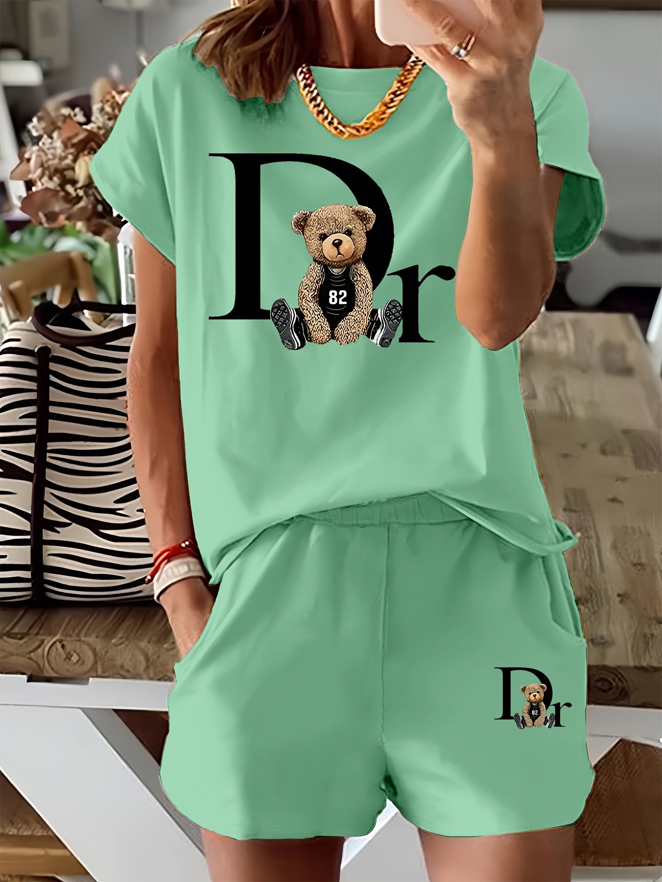 Delora | Dames 2-delige set met grafische print - T-shirt met korte mouwen & koordshort